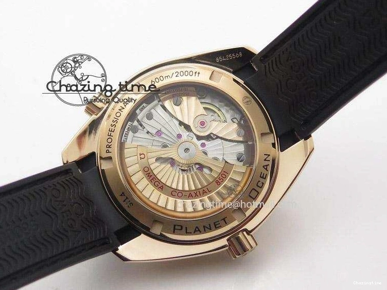 0301 Planet Ocean Professional Rose Gold Liquid Metal V6F 42mm On Black Rubber Strap A Vibrant 8266